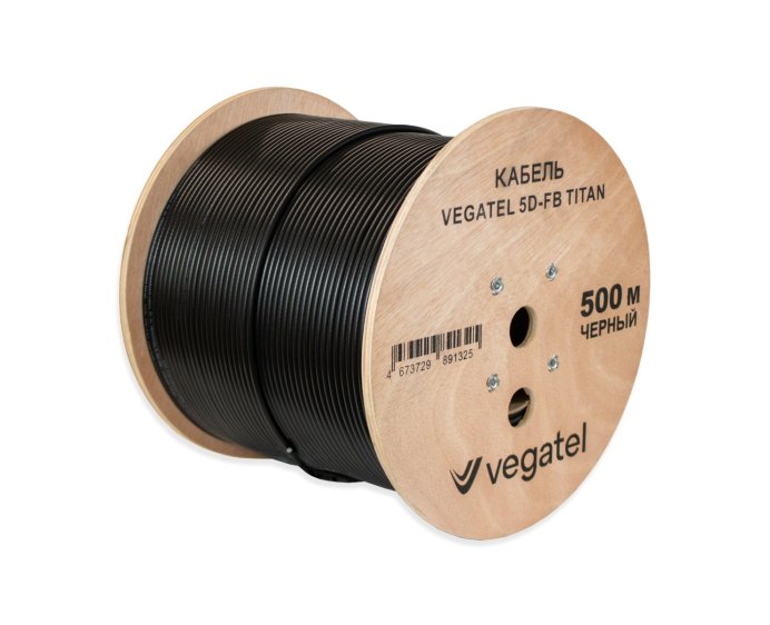 Кабель коаксиальный VEGATEL 5D-FB (Titan, черный) бухта 500м