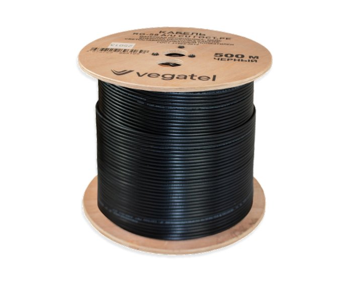 Кабель VEGATEL RG-58 A/U Cu (ГОСТ, PE, черный) бухта 500м