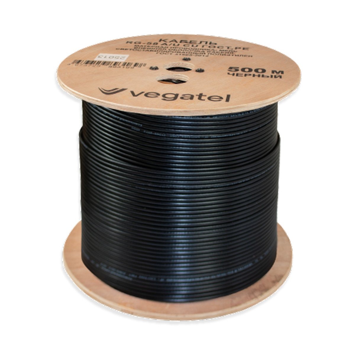 Кабель VEGATEL RG-58 A/U Cu (ГОСТ, PE, черный) бухта 500м