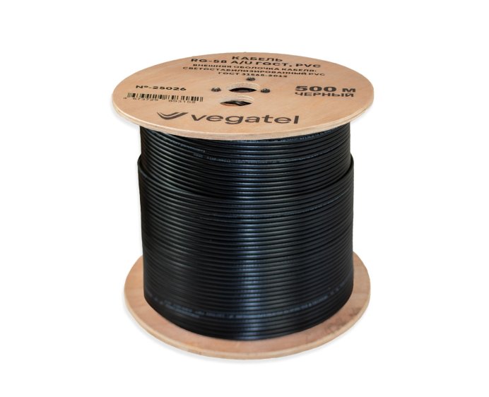 Кабель VEGATEL RG-58 A/U (ГОСТ, PVC, черный) бухта 500м