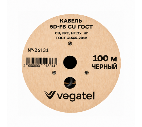 Кабель коаксиальный VEGATEL 5D-FB Cu (ГОСТ, черный) бухта 100м
