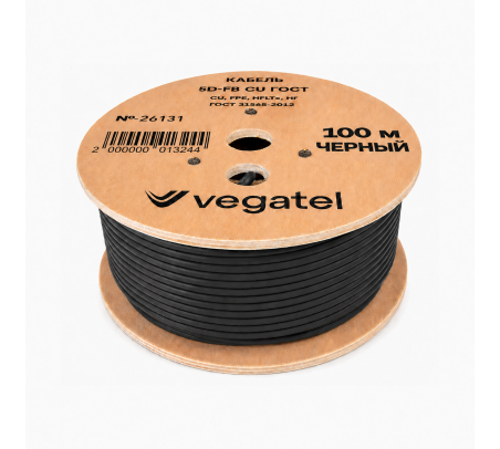 Кабель коаксиальный VEGATEL 5D-FB Cu (ГОСТ, черный) бухта 100м