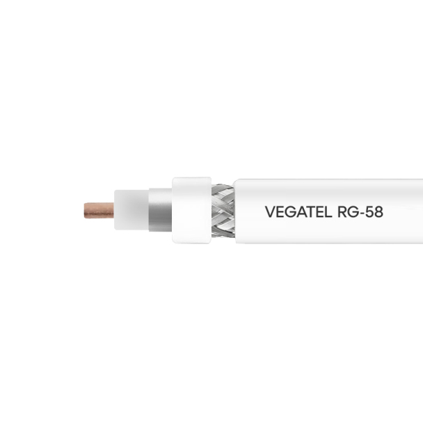 Кабель коаксиальный VEGATEL RG-58 A/U (ГОСТ, PVC, белый) бухта 500м