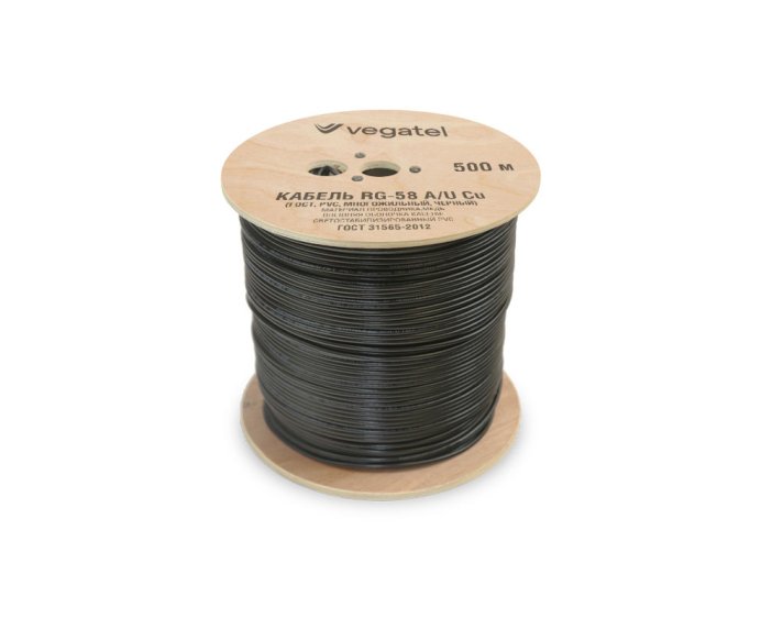 Кабель VEGATEL RG-58 A/U Сu (ГОСТ, PVC, многожильный, черный) бухта 500м