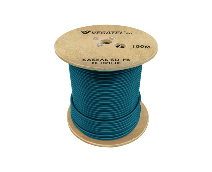 Кабель коаксиальный VEGATEL 5D-FB Cu (ГОСТ, синий) бухта 100м