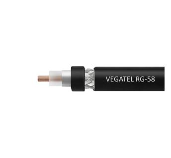 Кабель коаксиальный VEGATEL RG-58 A/U Cu (ГОСТ, PE, черный) бухта 100м