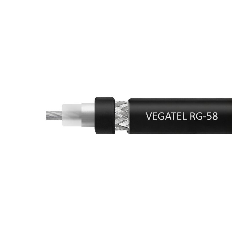 Кабель VEGATEL RG-58 A/U Сu (ГОСТ, PVC, многожильный, черный) бухта 100м