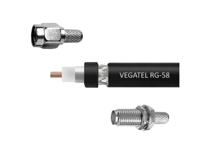 Кабельная сборка VEGATEL RG-58 A/U (ГОСТ, PVC, черный) (SMA-male - SMA-female)