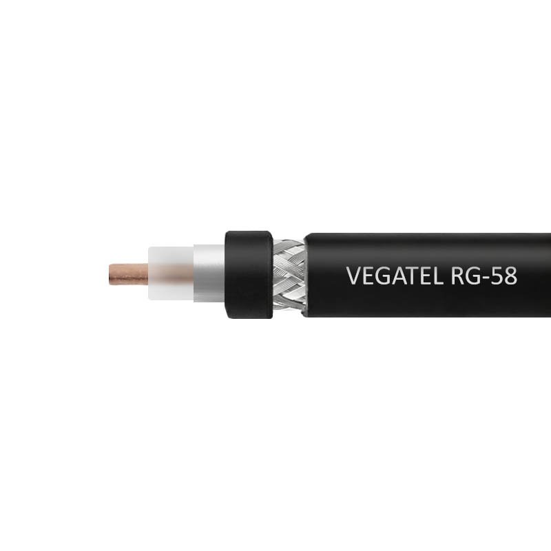 Кабель VEGATEL RG-58 A/U Cu (ГОСТ, PE, черный) бухта 500м